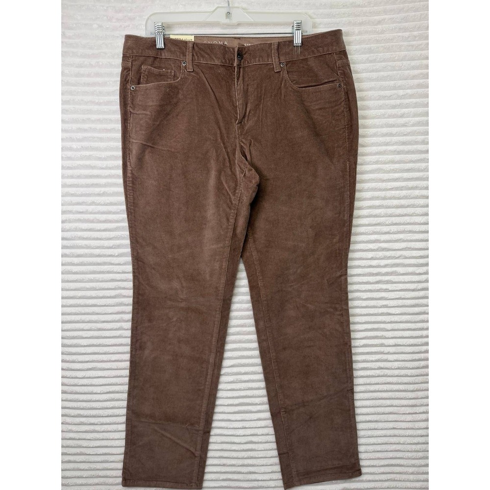 Sonoma Life Style Womens Brown Corduroy Pants Mid Rise Straight Leg Size 16 NWT